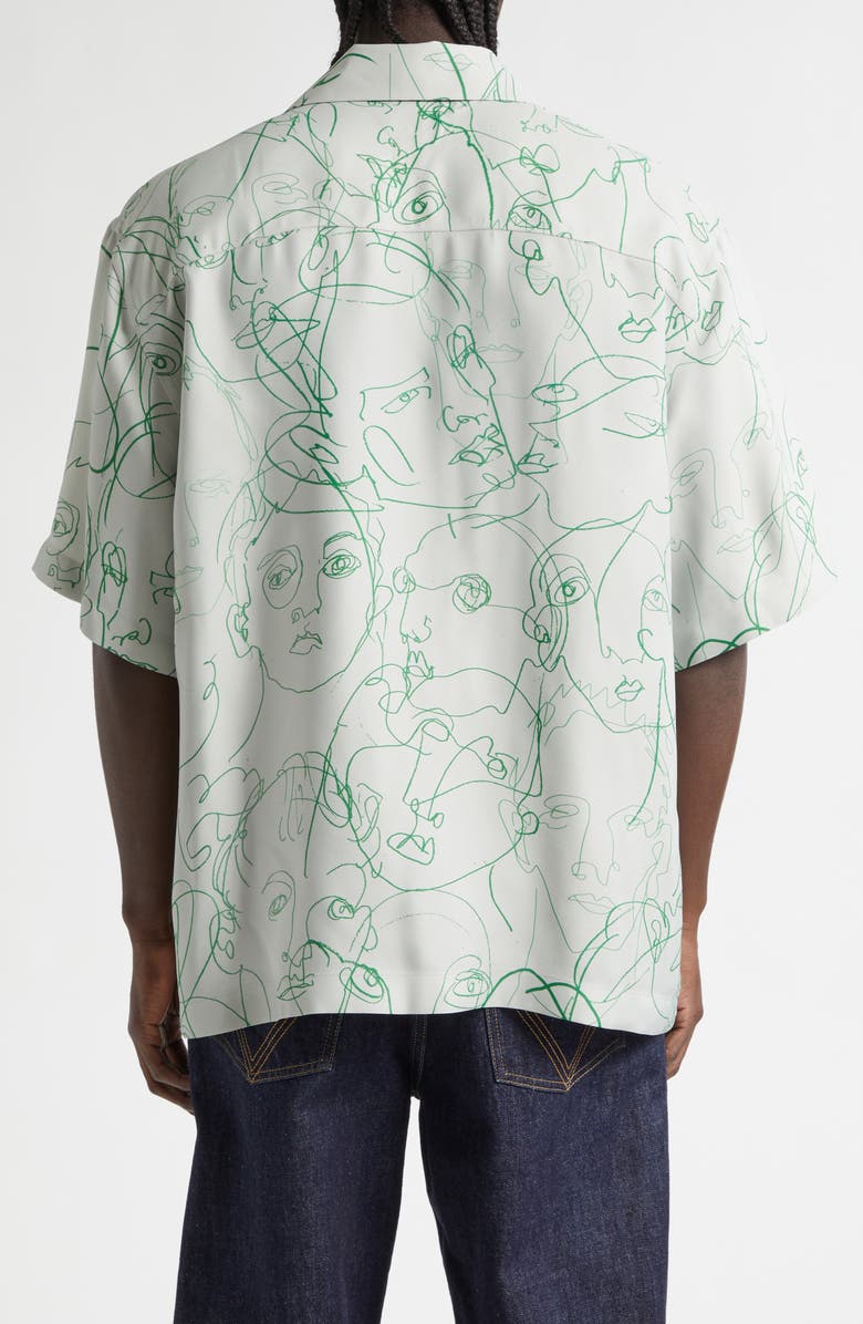 Bottega Veneta Doodle Print Twill Short Sleeve Button-Up Shirt, Alternate, color, 1382 Pearl Grey/ Grass