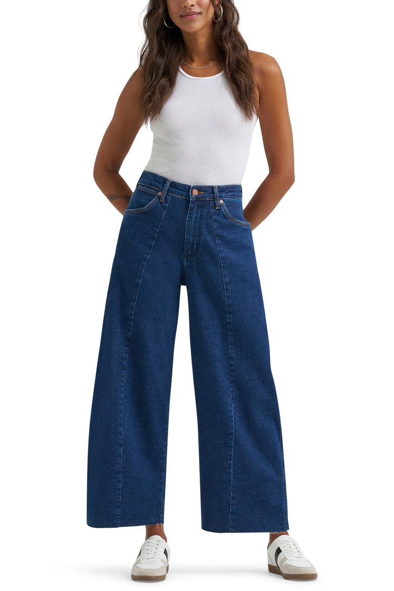 Cowboy Raw Hem Seamed High Waist Ankle Barrel Jeans, Alternate, color, DENIM DELIGHT