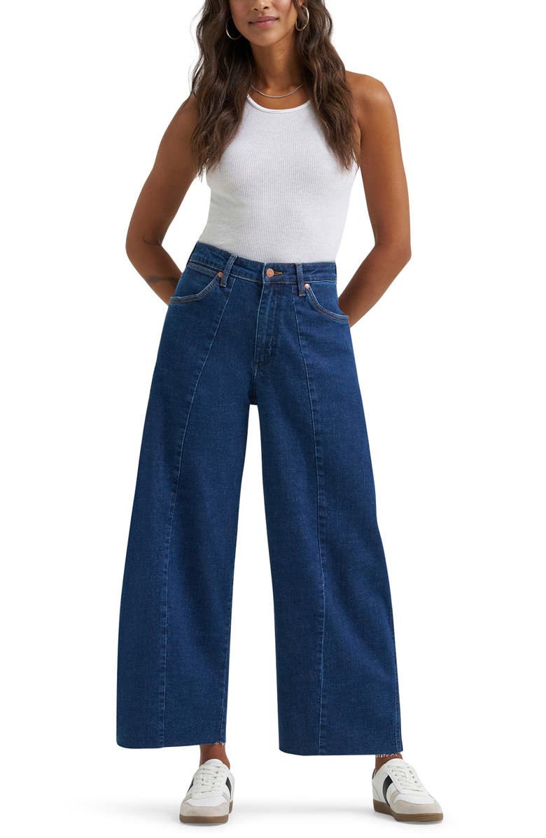 Wrangler Cowboy Raw Hem Seamed High Waist Ankle Barrel Jeans, Alternate, color, 