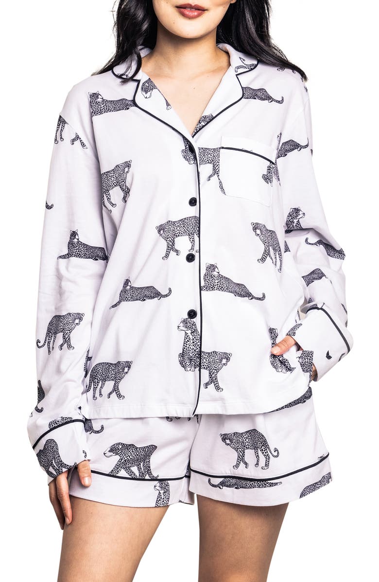 Petite Plume Panther Print Short Pajamas, Main, color, 