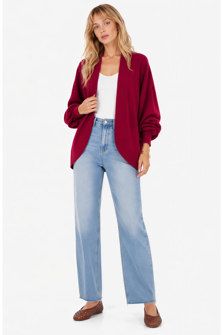 Contrast Piped Cardigan, Alternate, color, BURGUNDY