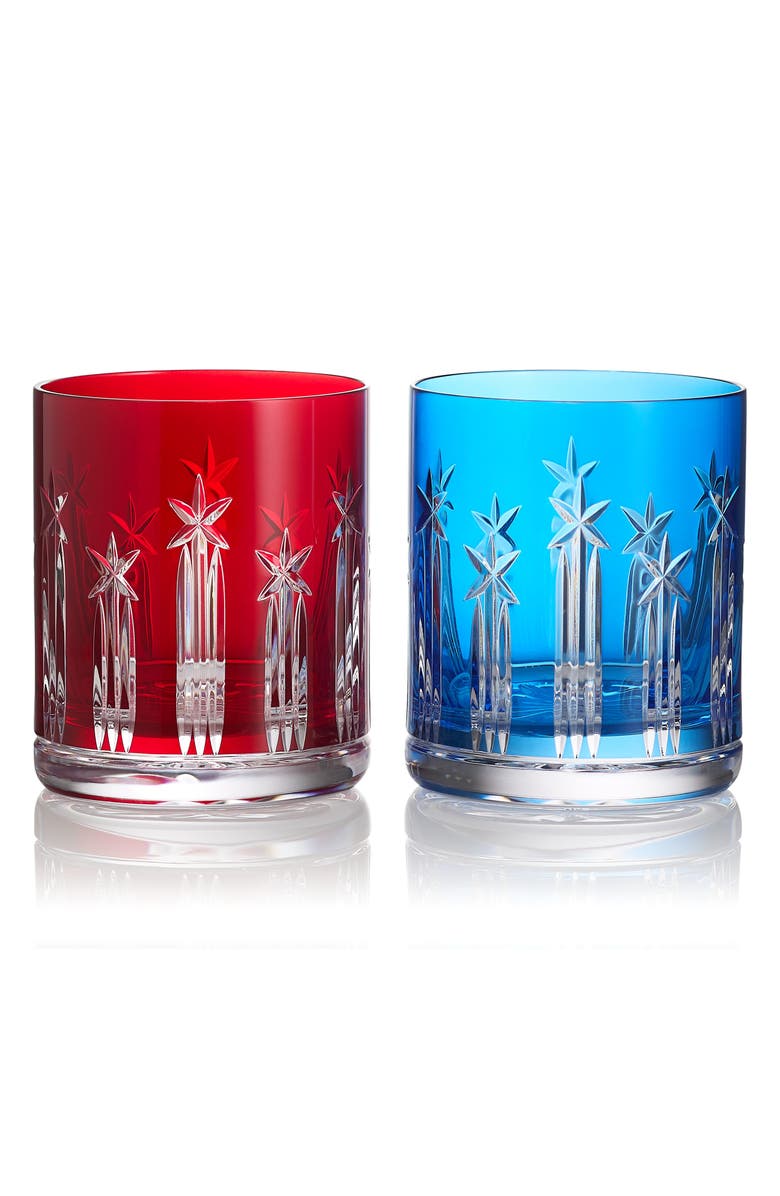 Waterford Red & Blue Set of 2 Double Old Fashioned Crystal Glasses, Main, color,