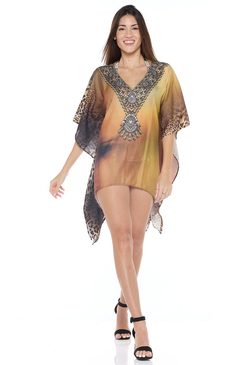 Patterned Cover-Up Top, Alternate, color, BROWN