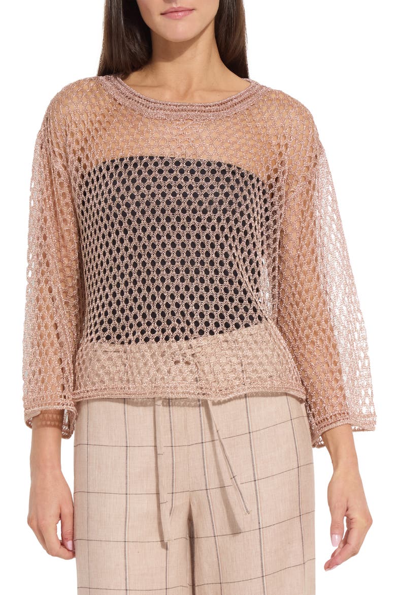 Lettie Metallic Mesh Sweater, Main, color, SPARKLING ROSE
