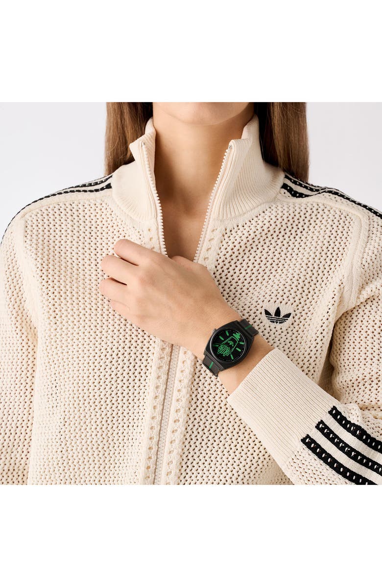 adidas AO Street Project 2 Logo Fries Graphic Resin Strap Watch, 38mm, Alternate, color, Black