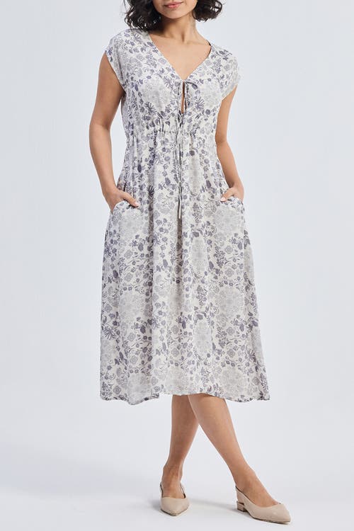 Reistor Deep V-neck Gathered Dress In Florals In Blooming Tiles