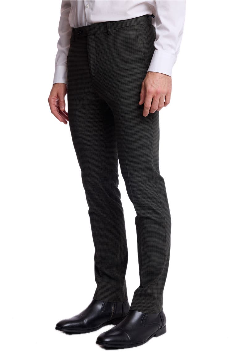Downing Slim Fit Stretch Gingham Dress Pants, Alternate, color, GREEN NAVY BLACK GINGHAM