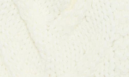 Nanette Lepore Cable Knit Beanie With Faux Fur Pompom In White