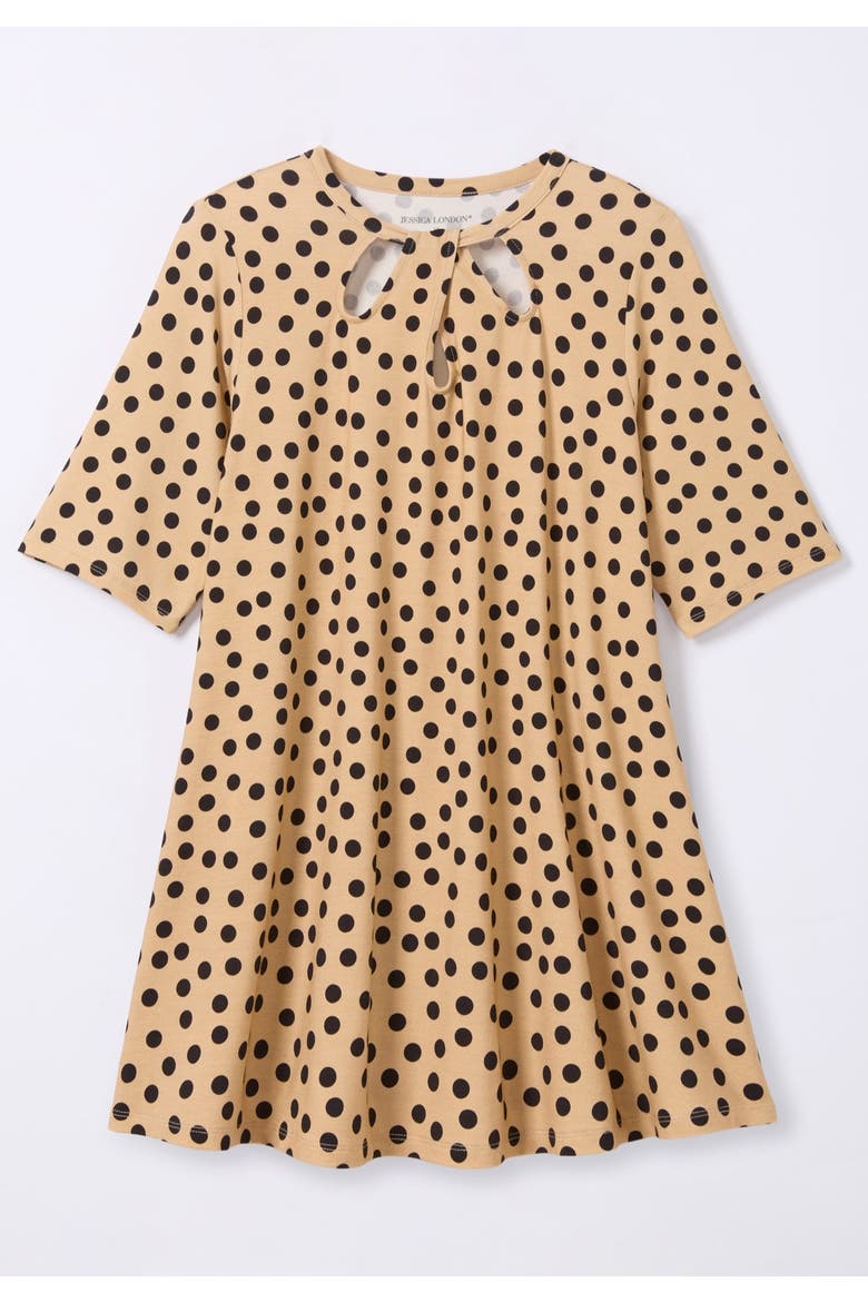 Stretch Knit Cutout Swing Tunic, Alternate, color, NEW KHAKI BLACK DOT