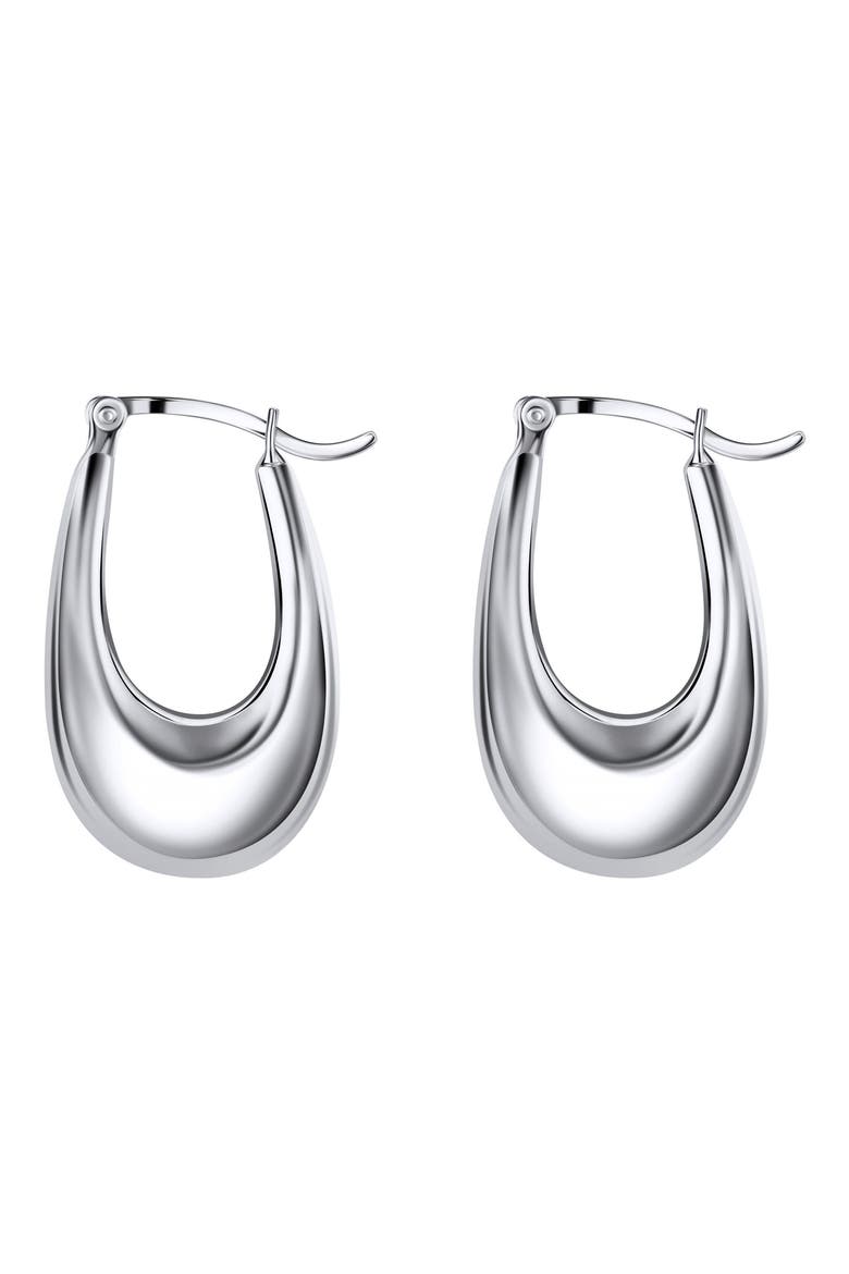 Thick Hoop Earrings, Main, color, RHODIUM