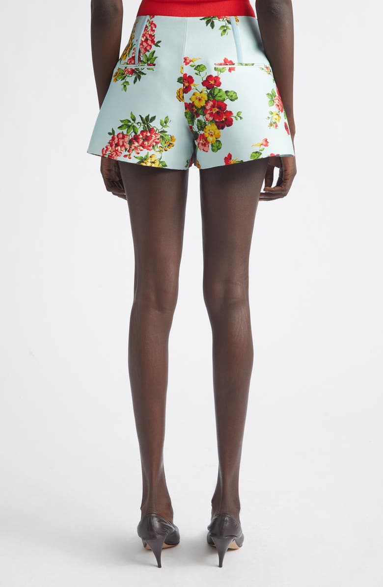 Brandon Maxwell The Cricket Floral Wool & Silk Faille Bell Shorts, Alternate, color, Bright Blue Floral