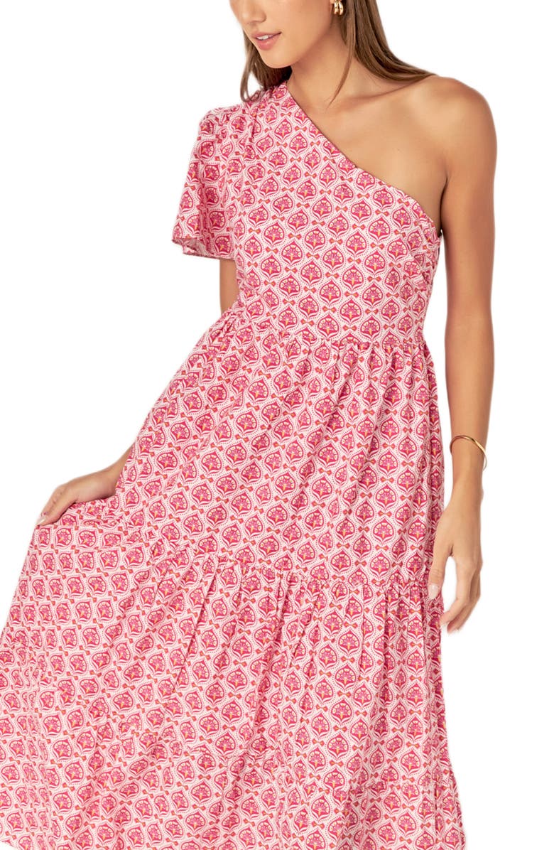 English Factory Floral One-Shoulder Cotton Maxi Dress, Alternate, color, Pink