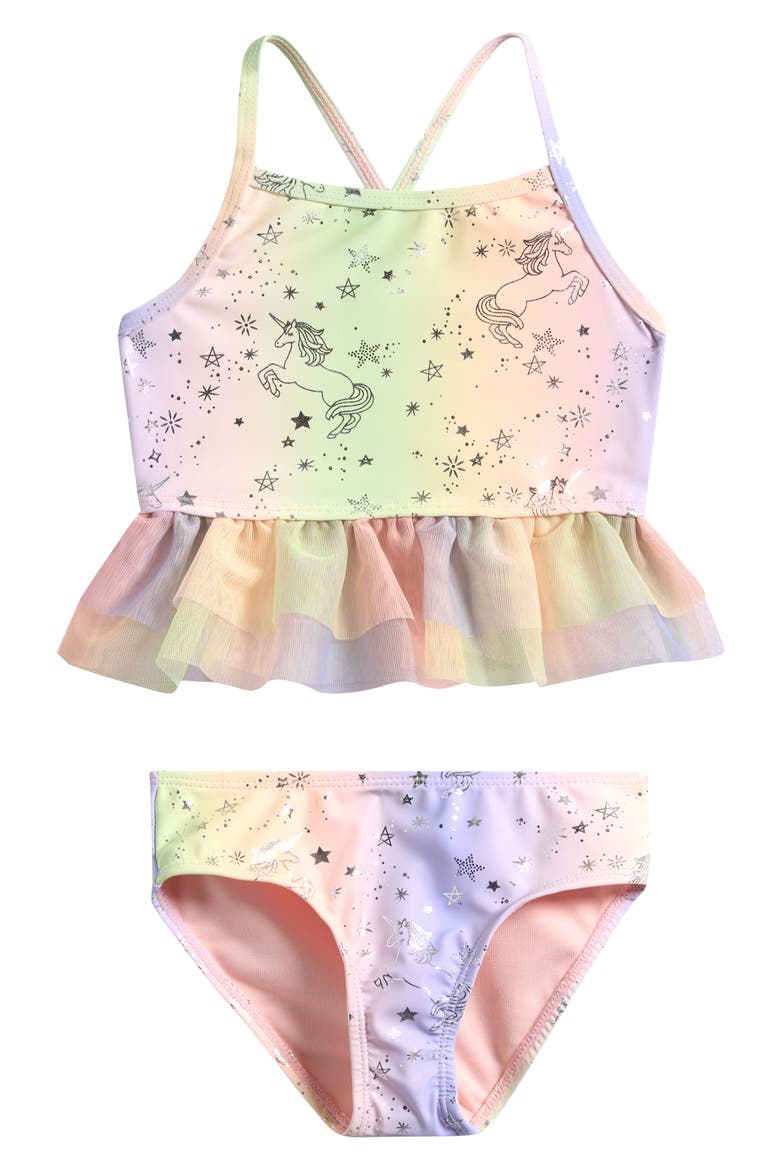 Kids' Ombré Unicorn Two-Piece Swimsuit, Main, color, PURPLE MULTI
