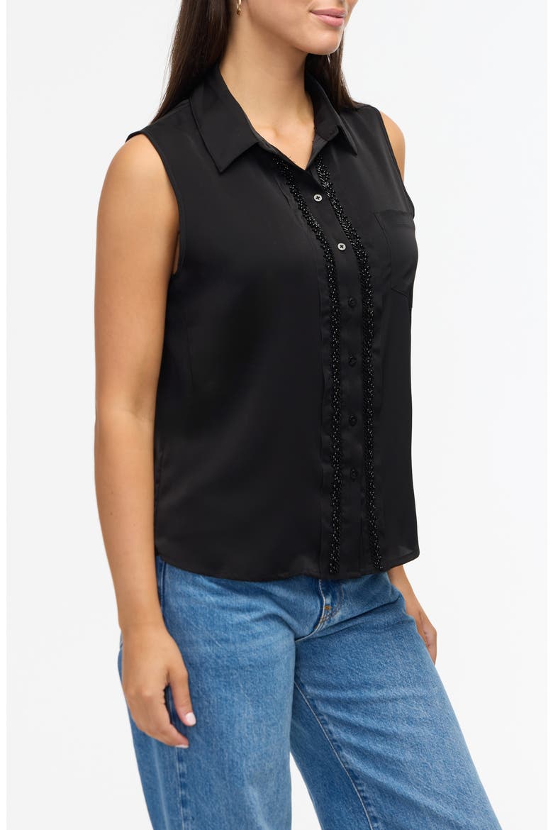 Beaded Sleeveless Button-Up Shirt, Alternate, color, BLACK