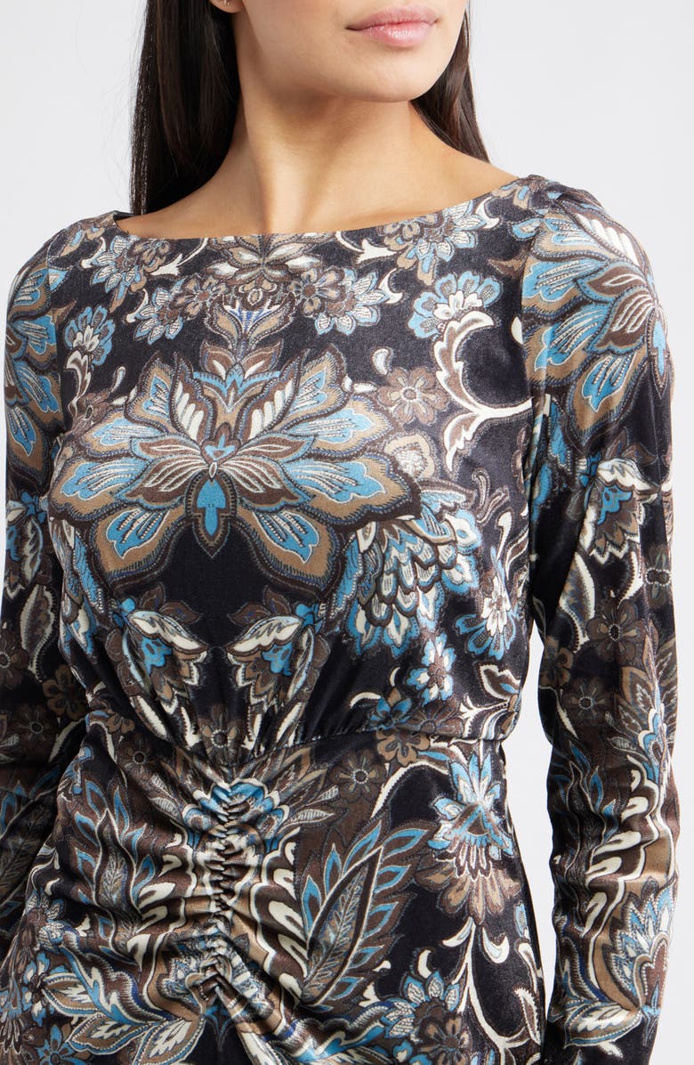 Julia Jordan Paisley Floral Long Sleeve Gown, Alternate, color, Black Multi