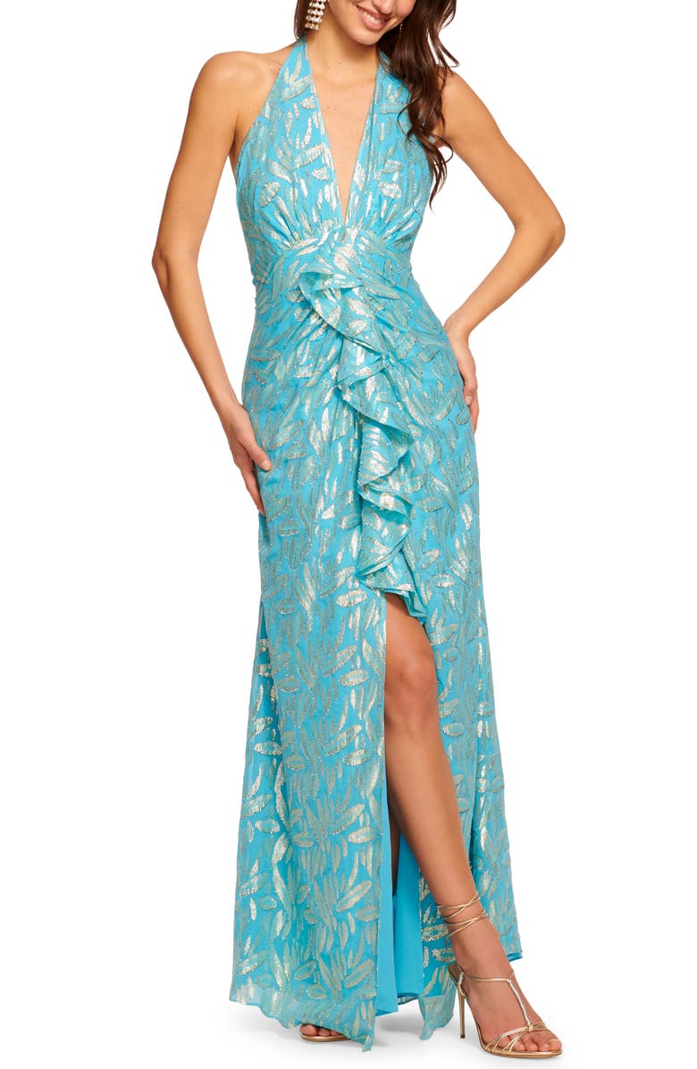 Ramy Brook Leola Halter Silk Blend Gown, Main, color,
