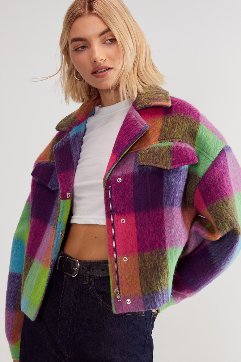 Check Wool Blend Trucker Jacket, Alternate, color, Multi