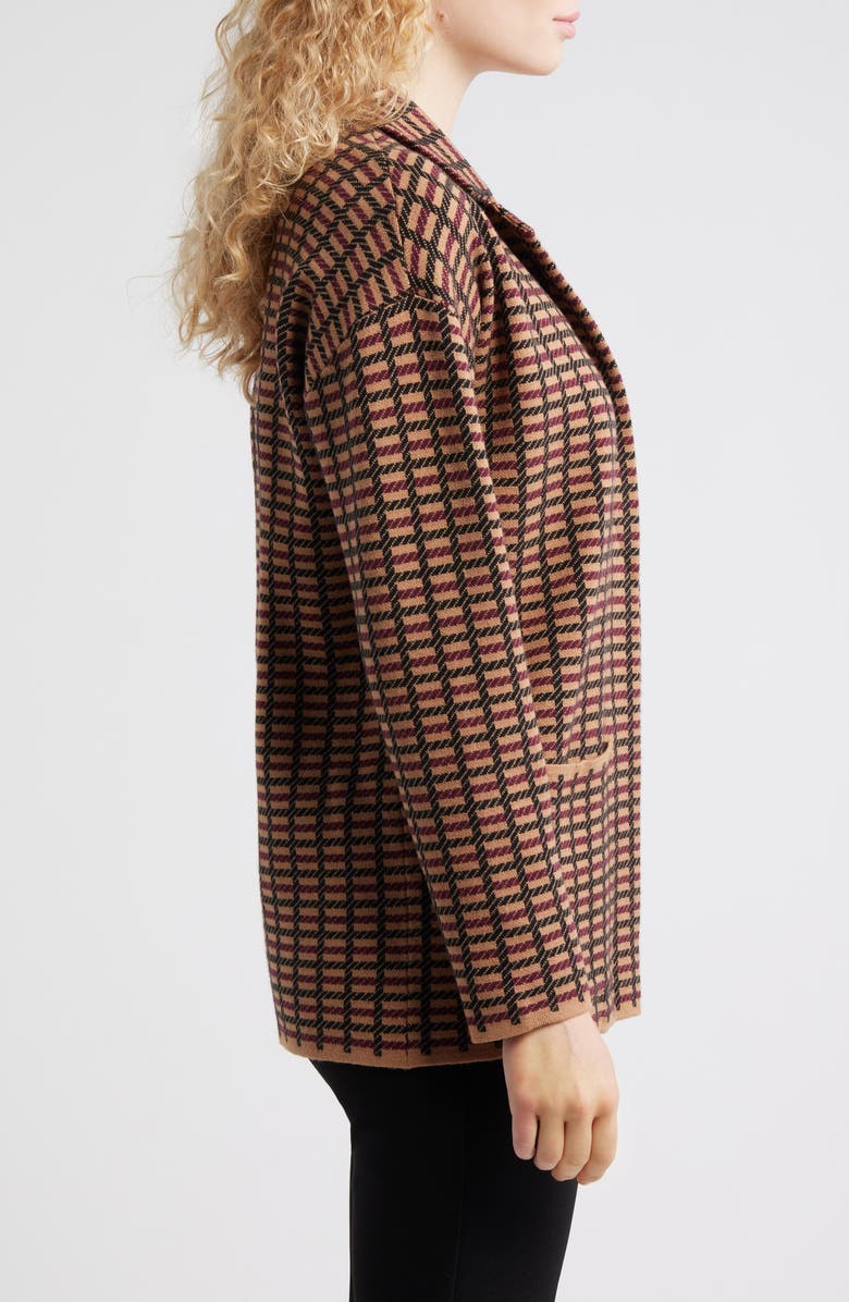 AK ANNE KLEIN Notch Collar Jacquard Cardigan, Alternate, color, Vicuna Multi