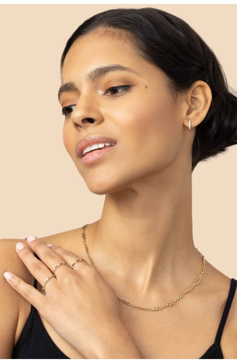 Oradina 14K Gold Twin Row Diamond Mini Hoops, Alternate, color, White Gold - Diamonds