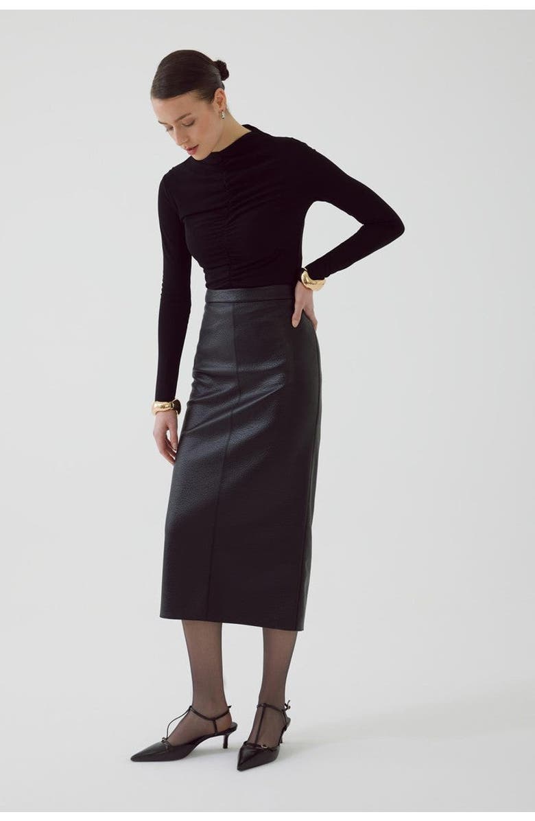 Exquise Alok Leather Skirt, Alternate, color, Black