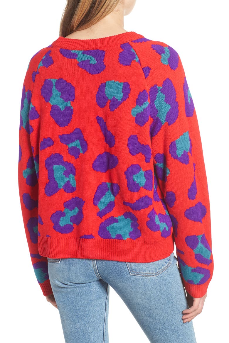 Leopard Intarsia Sweater, Alternate, color, RED