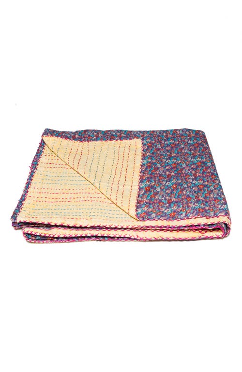 Taj Hotel Vintage Cotton Kantha Throw Blanket In Multi Navy Red