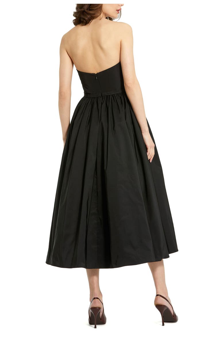 Mac Duggal Faille Strapless A Line Midi Dress With 3D Rose, Alternate, color, Black