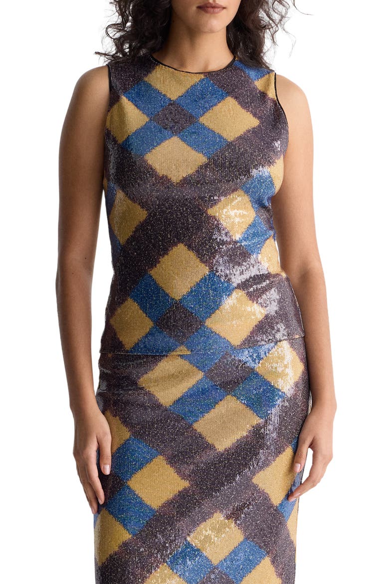 Tanselle Buffalo Plaid Sequin Shell, Main, color, BUFFALO PLAID MID CARAWAY