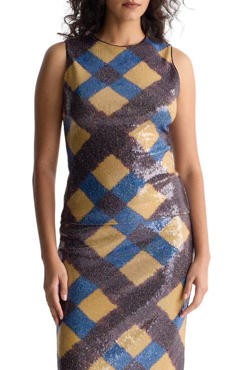 Tanselle Buffalo Plaid Sequin Shell