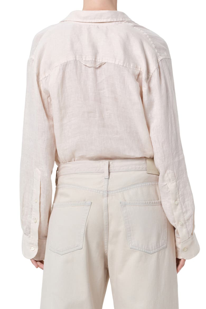 Kayla Button-Up Linen Shirt, Alternate, color, PALE STONE