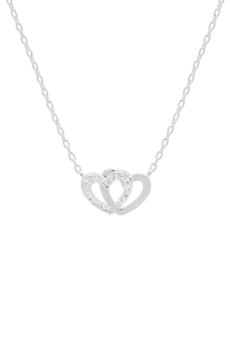 Cubic Zirconia Interlocking Heart Pendant Necklace, Main, color, SILVER