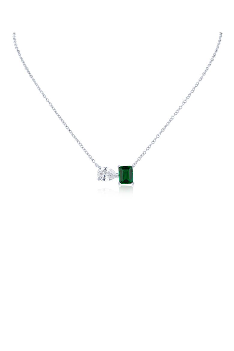 Pear & Emerald Cut Cubic Zirconia Pendant Necklace, Main, color, GREEN/ SILVER