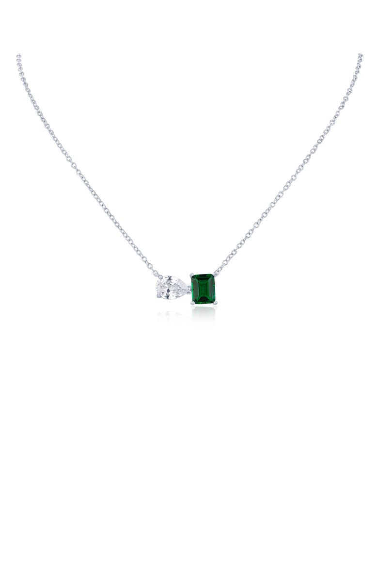 CZ by Kenneth Jay Lane Pear & Emerald Cut Cubic Zirconia Pendant Necklace, Main, color, 