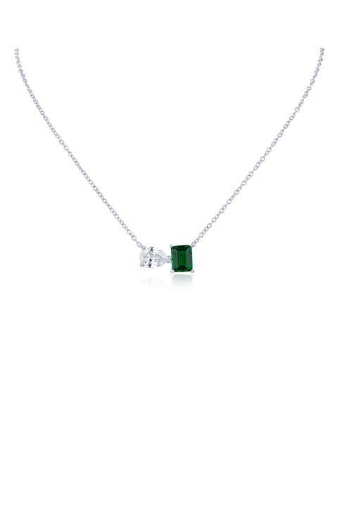 Pear & Emerald Cut Cubic Zirconia Pendant Necklace