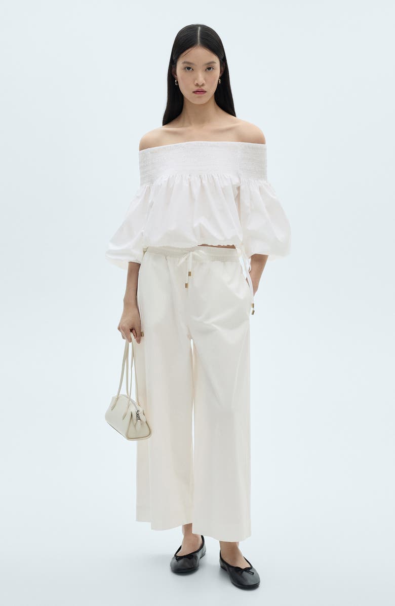 MANGO Gathered Off the Shoulder Cotton Blend Top, Alternate, color, 