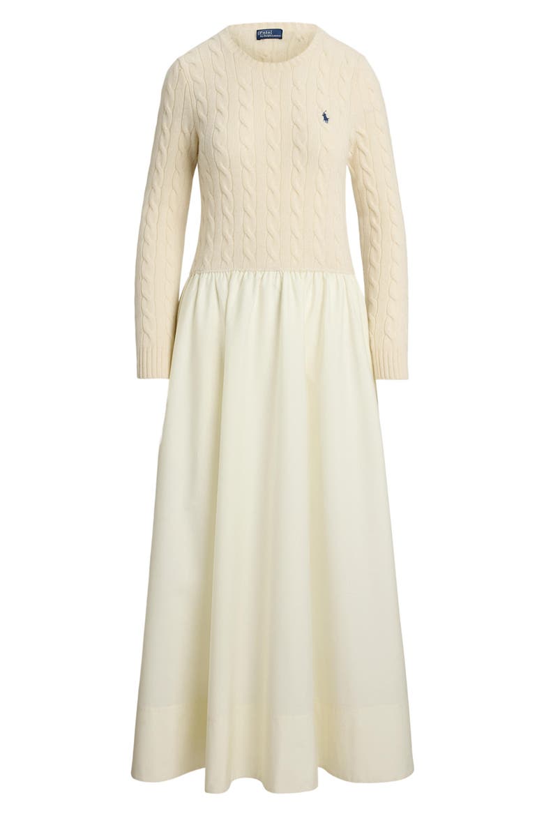Polo Ralph Lauren Mixed Media Cable Stitch Long Sleeve Maxi Dress