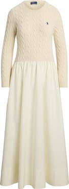 Polo Ralph Lauren Mixed Media Cable Stitch Long Sleeve Maxi Dress