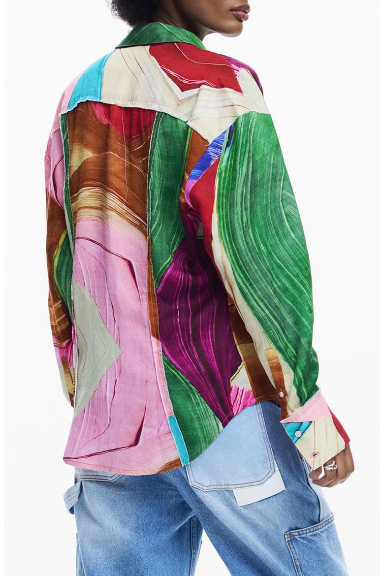 Abstract Print Button-Up Shirt, Alternate, color, GREEN MULTI