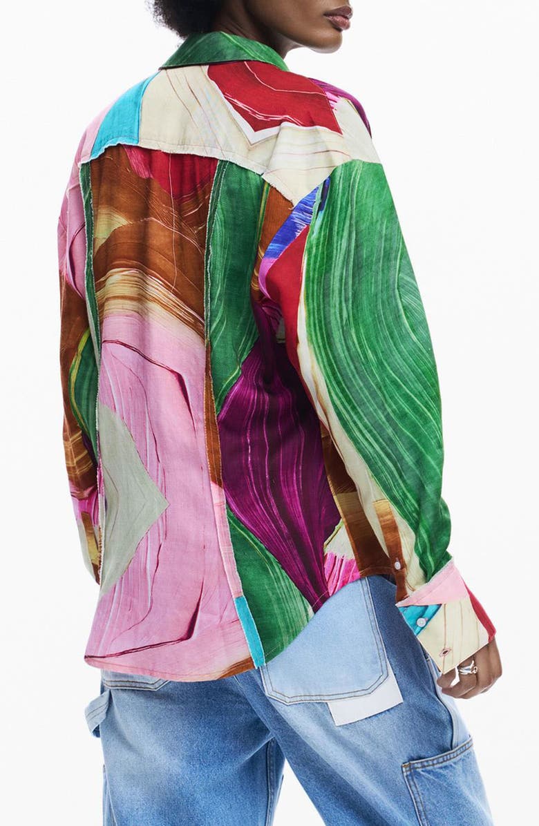 Desigual Abstract Print Button-Up Shirt, Alternate, color, Green Multi