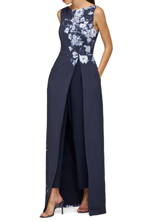 Kay Unger Esti Floral Maxi Jumpsuit In Midnight Blue