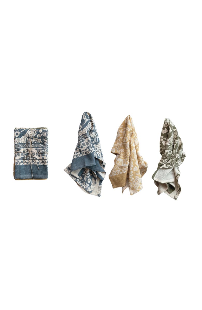 Storied Home Blossom Cotton Tea Towel, Multicolor, Set of 3, Main, color, Blue