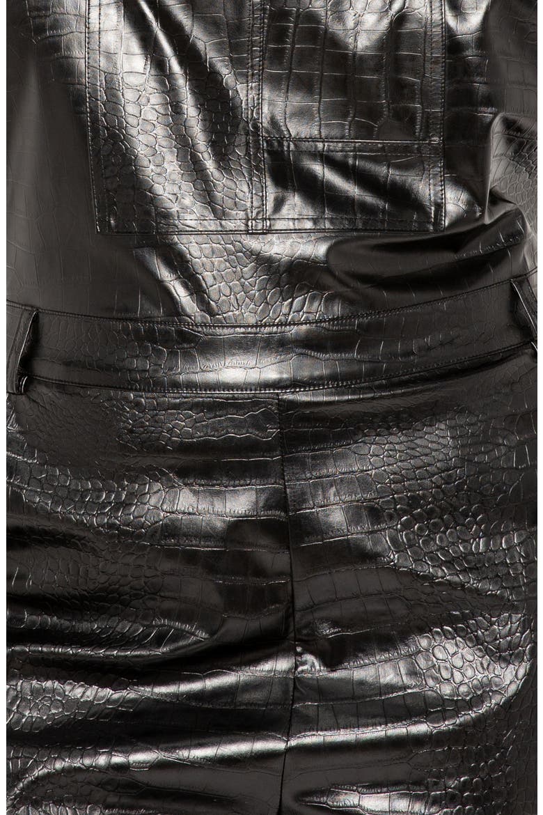 Croc Embossed Faux Leather Overalls, Alternate, color, BLACK