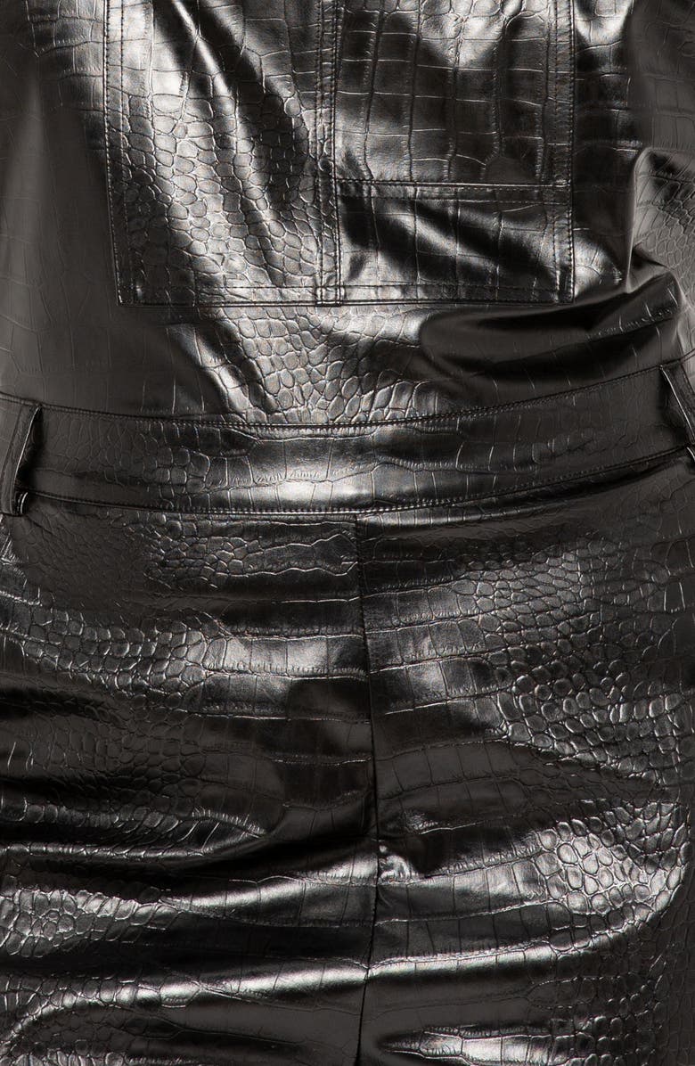 BUXOM COUTURE Croc Embossed Faux Leather Overalls, Alternate, color,