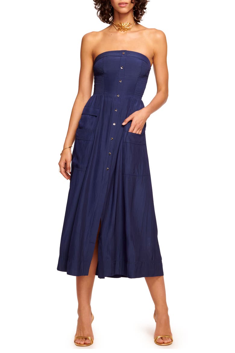 Blair Strapless Midi Dress, Main, color, SPRING NAVY
