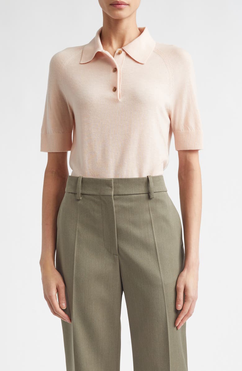 Victoria Beckham Extrafine Merino Wool Polo, Main, color, Pale Rose