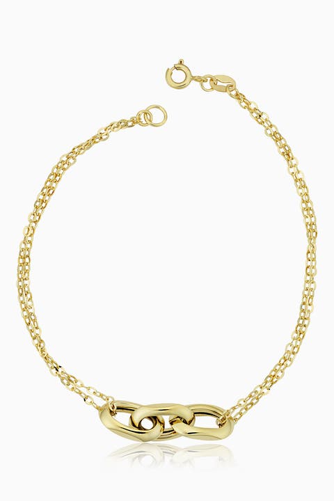10K Yellow Gold Fantasy Triple Link Bracelet