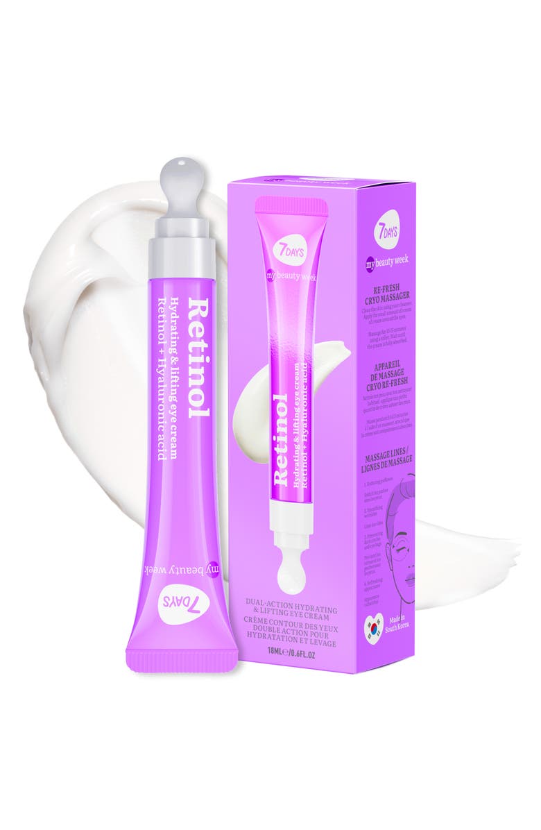 7DAYS Eye Cream with Retinol for Moisturizing & Smoothing Skin with Cooling Ceramic Applicator, Main, color, White