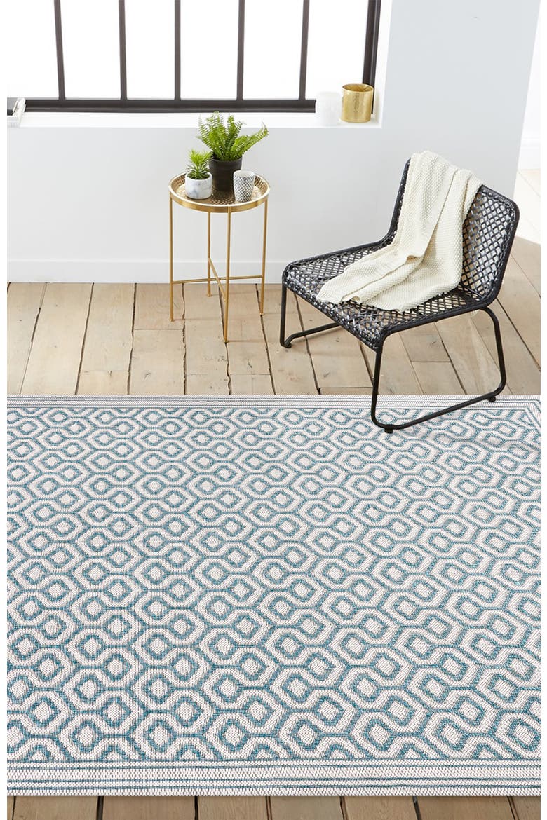 Marvao Diamond Trellis Indoor/Outdoor Area Rug, Alternate, color, Teal/Gray