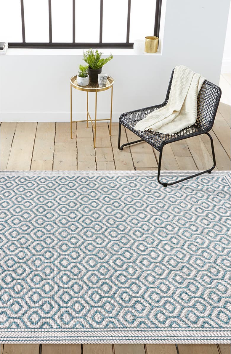 JONATHAN Y Marvao Diamond Trellis Indoor/Outdoor Area Rug, Alternate, color, Teal/Gray