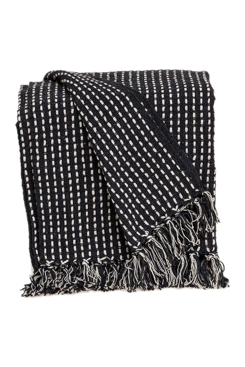 Petra Casual Beige 52" x 67" Woven Handloom Throw, Main, color, BLACK